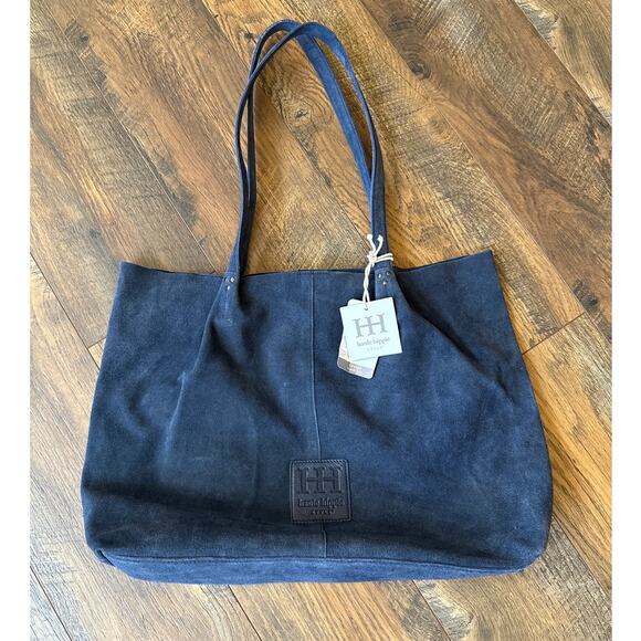 New HAUTE HIPPIE Style Cinched Suede Leather Tote in Dark Blue - Picture 1 of 5